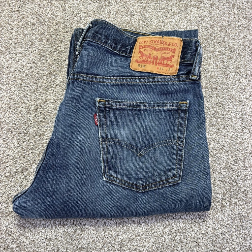 Levis 514 Jeans Mens 34x32 Blue Medium Wash Regular Straight‎ Denim Pants Casual